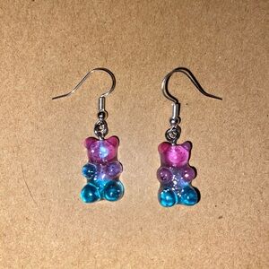 ☀️3/$9☀️ Pink and Blue Ombré Glitter Resin Gummy Bear Dangle Earring